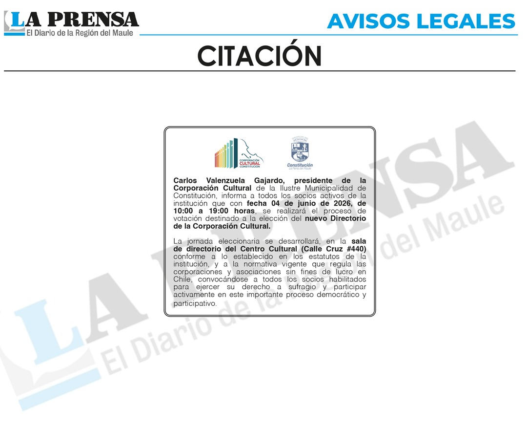 CORPORACIÓN CULTURAL DE CONSTITUCIÓN CONVOCA A ELECCIÓN DE NUEVO DIRECTORIO